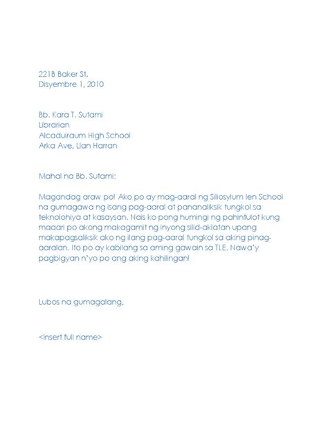 Liham Pangnegosyo (Pahintulot) Sample .